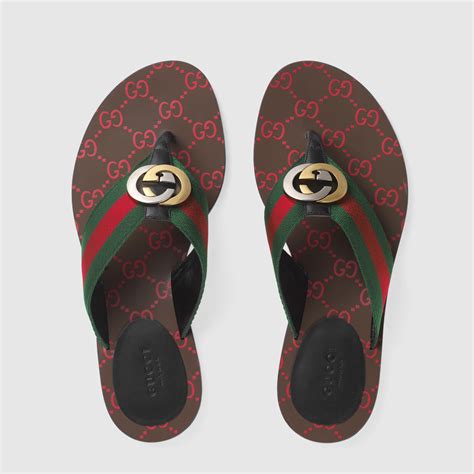 GG thong Web sandal in green and red Web 